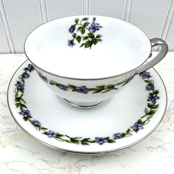 Vintage Jyoto Fine China Japan 3 Teacups & Saucers Glendale Violet - Picture 3 of 9